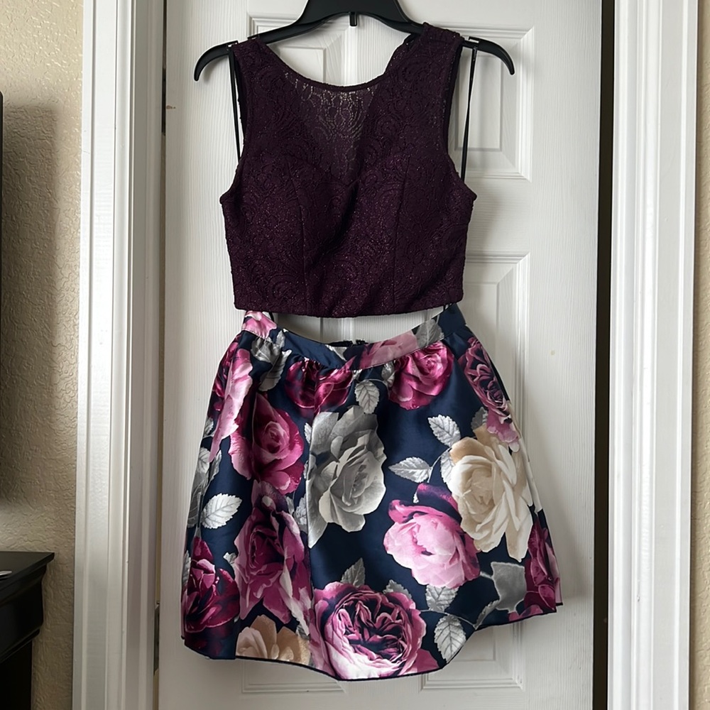 Purple Two Piece Formal Homecoming dress